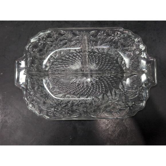 Indiana Glass Pineapple Floral Platter,‎ Depression Glass Tray, 11.5" X 7.5, Vtg - Picture 2 of 10